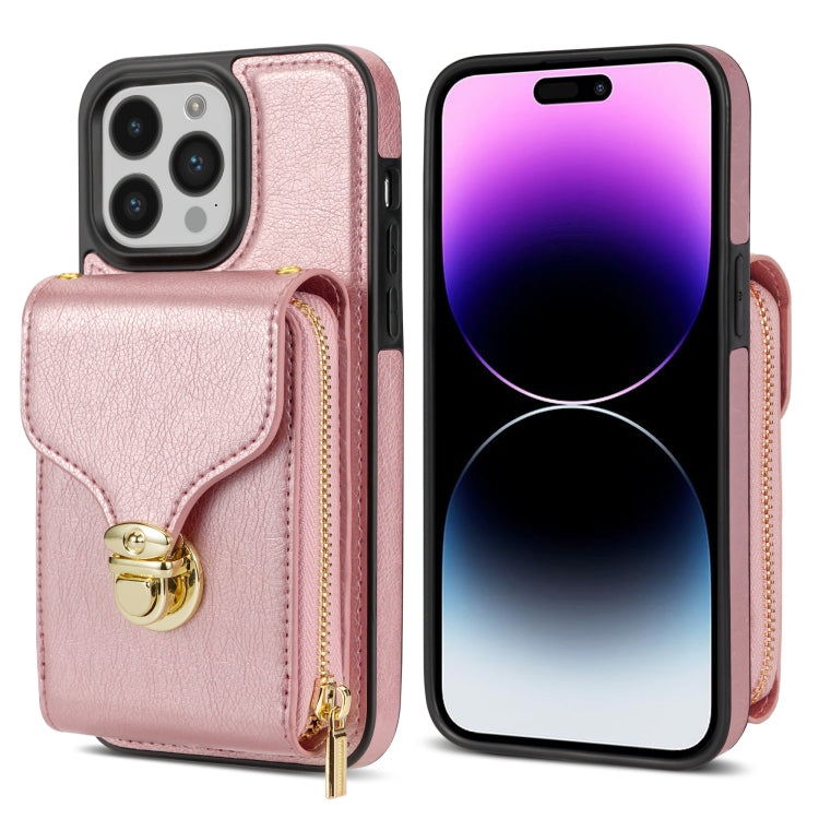 For iPhone 14 Pro Zipper Hardware Card Wallet Phone Case