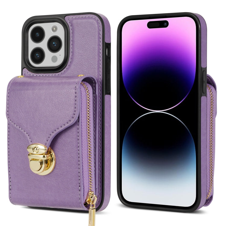 For iPhone 14 Pro Zipper Hardware Card Wallet Phone Case