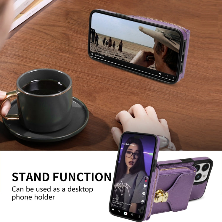 For iPhone 14 Pro Zipper Hardware Card Wallet Phone Case