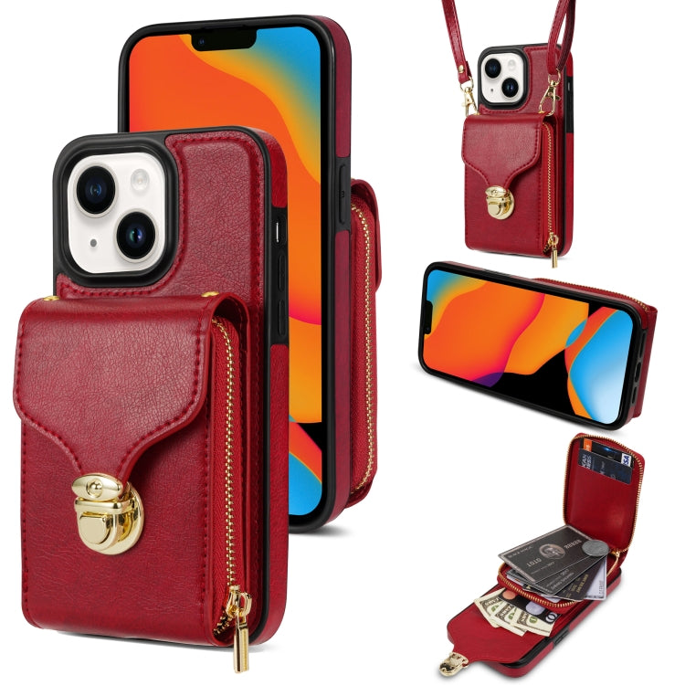For iPhone 14 Plus Zipper Hardware Card Wallet Phone Case