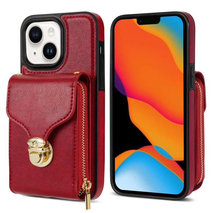 For iPhone 14 Plus Zipper Hardware Card Wallet Phone Case