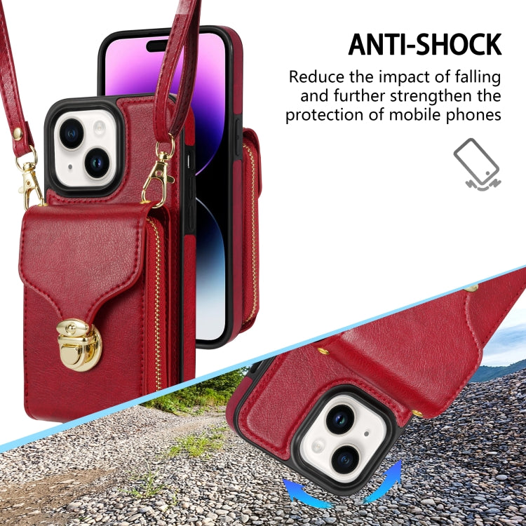 For iPhone 14 Plus Zipper Hardware Card Wallet Phone Case