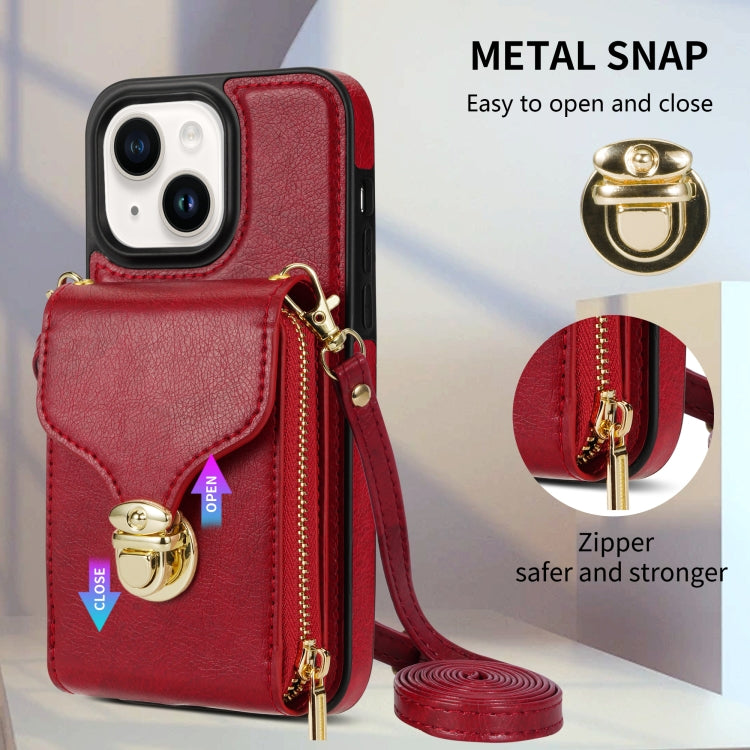 For iPhone 14 Plus Zipper Hardware Card Wallet Phone Case