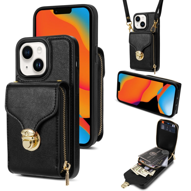 For iPhone 14 Plus Zipper Hardware Card Wallet Phone Case