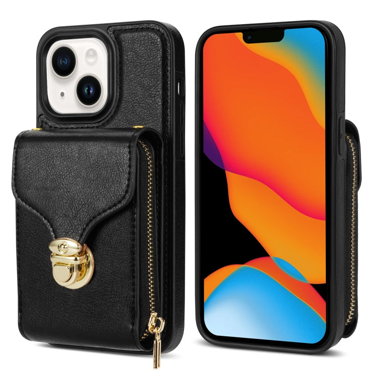 For iPhone 14 Plus Zipper Hardware Card Wallet Phone Case