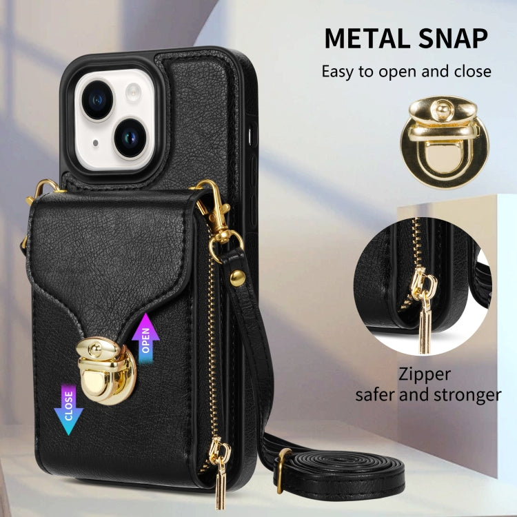 For iPhone 14 Plus Zipper Hardware Card Wallet Phone Case