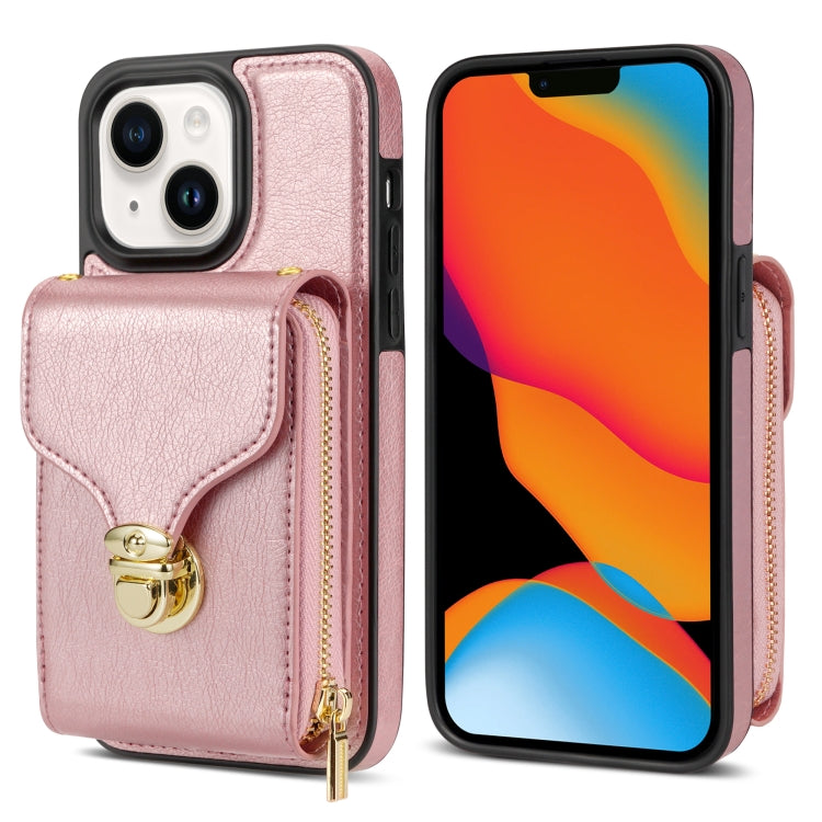 For iPhone 14 Plus Zipper Hardware Card Wallet Phone Case