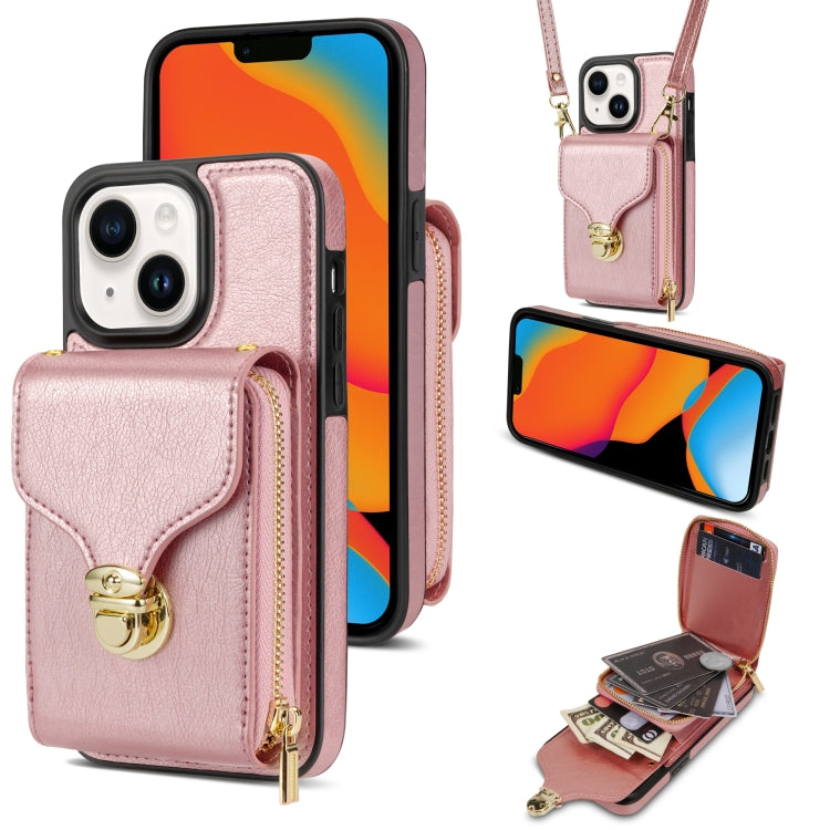 For iPhone 14 Plus Zipper Hardware Card Wallet Phone Case