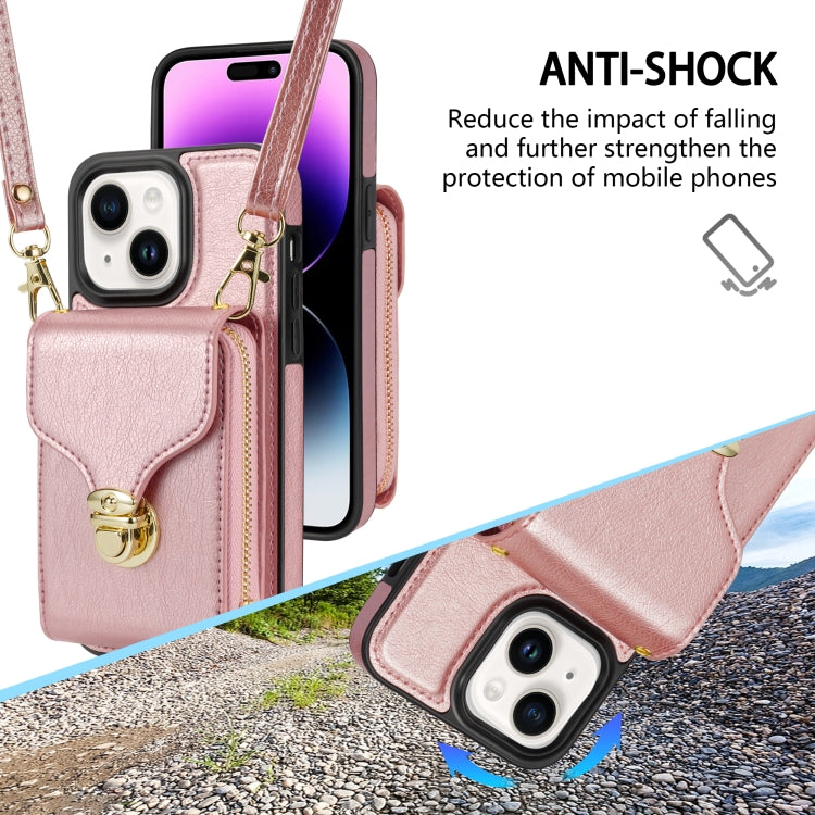 For iPhone 14 Plus Zipper Hardware Card Wallet Phone Case