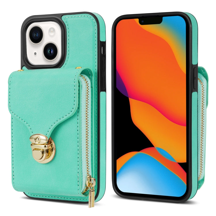 For iPhone 14 Plus Zipper Hardware Card Wallet Phone Case