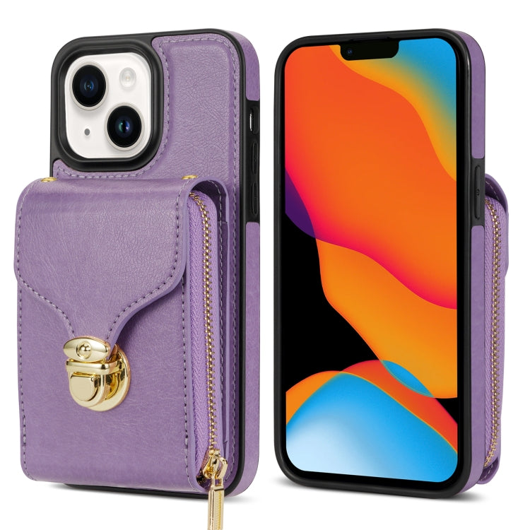 For iPhone 14 Plus Zipper Hardware Card Wallet Phone Case