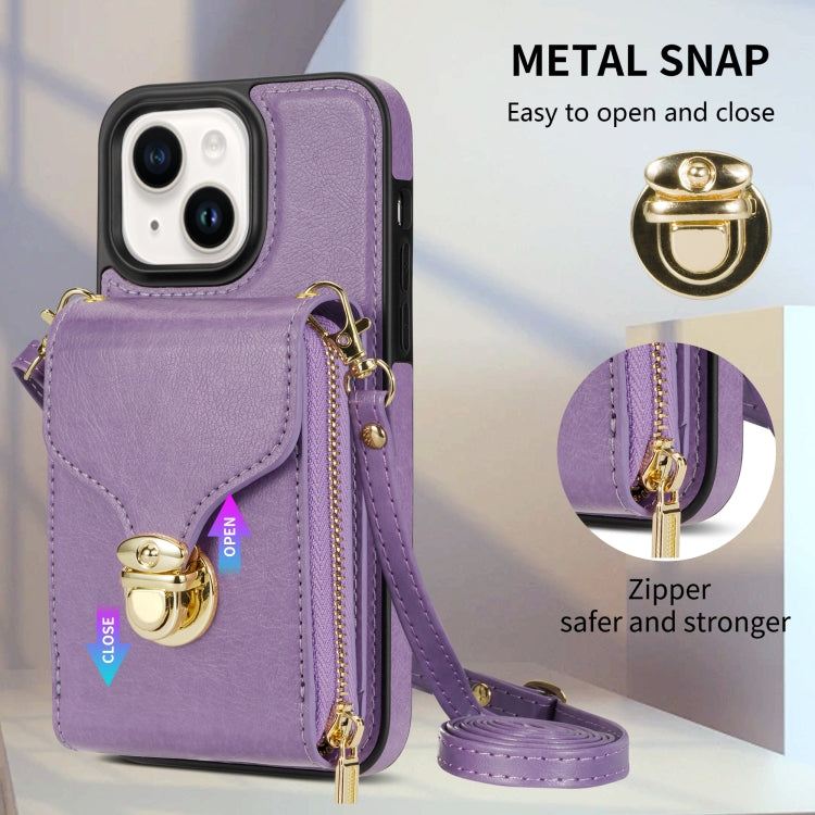 For iPhone 14 Plus Zipper Hardware Card Wallet Phone Case