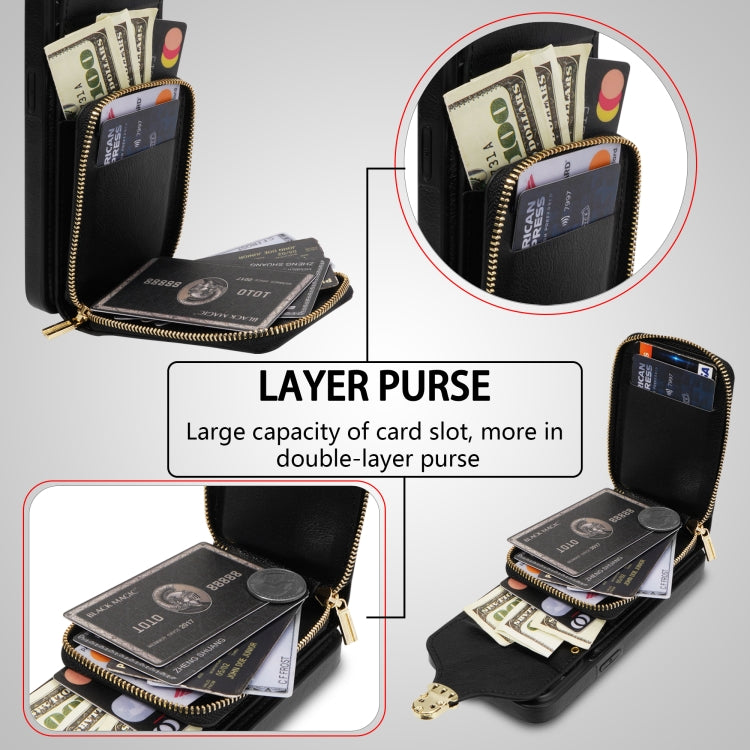 For iPhone 14 / 13 Zipper Hardware Card Wallet Phone Case