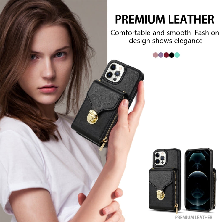For iPhone 13 Pro Zipper Hardware Card Wallet Phone Case