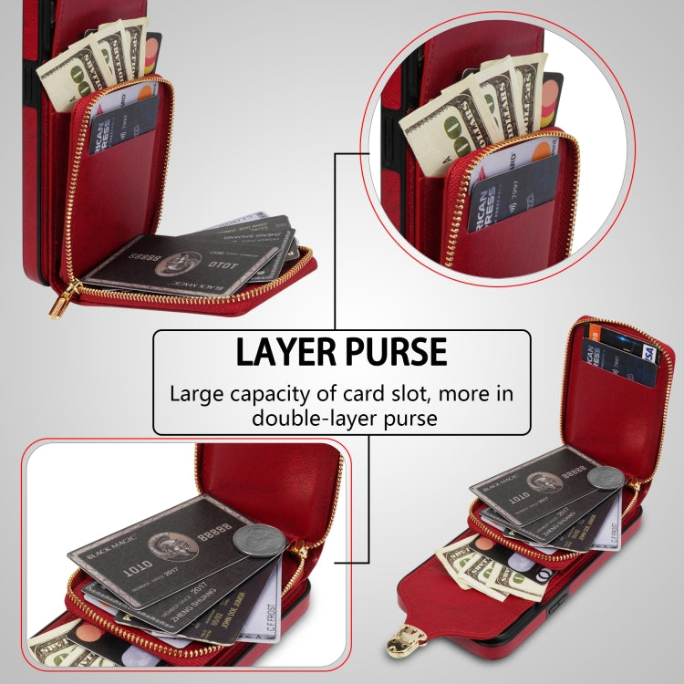 For iPhone 11 Pro Max Zipper Hardware Card Wallet Phone Case