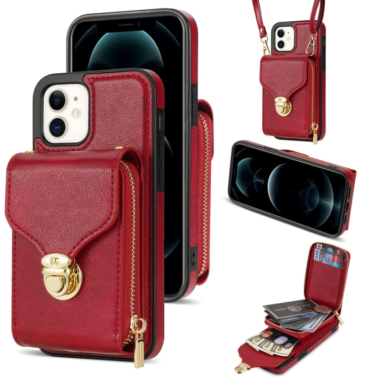 For iPhone 12 mini Zipper Hardware Card Wallet Phone Case