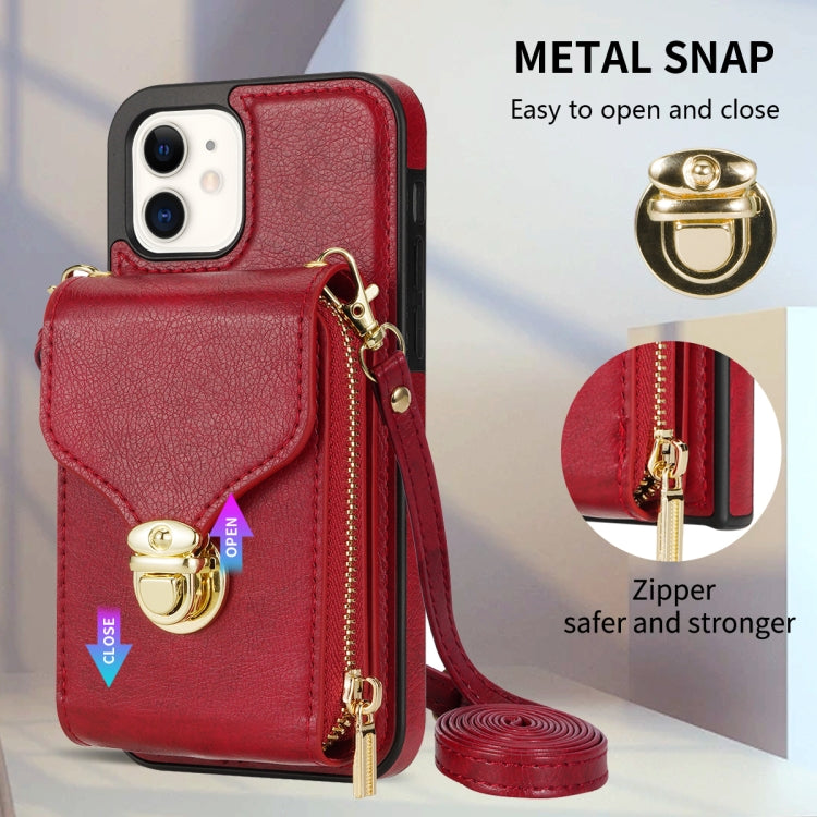 For iPhone 12 mini Zipper Hardware Card Wallet Phone Case