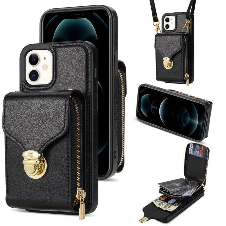 For iPhone 12 mini Zipper Hardware Card Wallet Phone Case