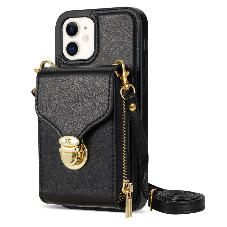 For iPhone 12 mini Zipper Hardware Card Wallet Phone Case