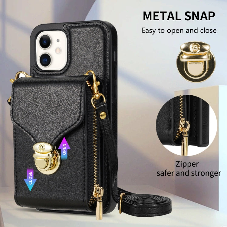 For iPhone 12 mini Zipper Hardware Card Wallet Phone Case