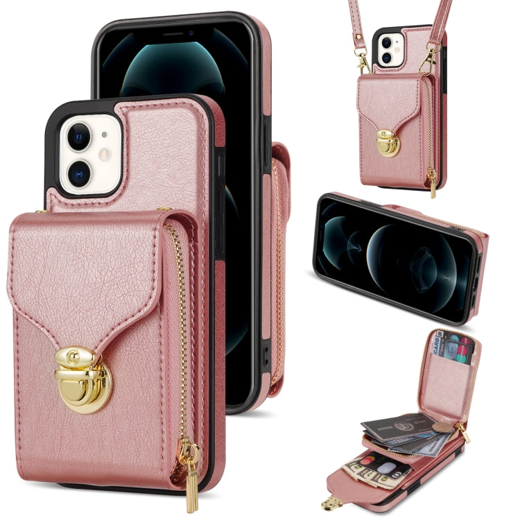 For iPhone 12 mini Zipper Hardware Card Wallet Phone Case