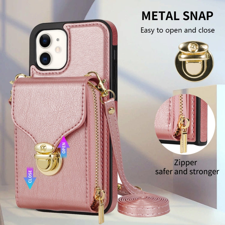 For iPhone 12 mini Zipper Hardware Card Wallet Phone Case