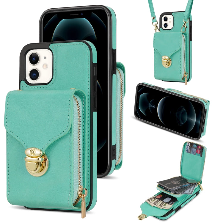 For iPhone 12 mini Zipper Hardware Card Wallet Phone Case
