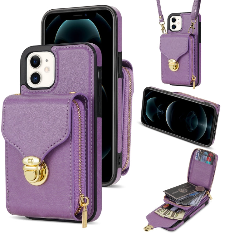 For iPhone 12 mini Zipper Hardware Card Wallet Phone Case