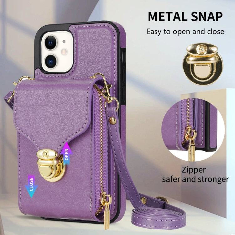 For iPhone 12 mini Zipper Hardware Card Wallet Phone Case