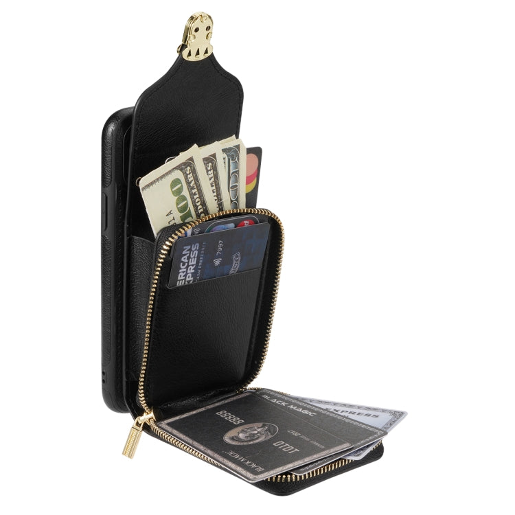 For iPhone XS Max Zipper Hardware Card Wallet Phone Case