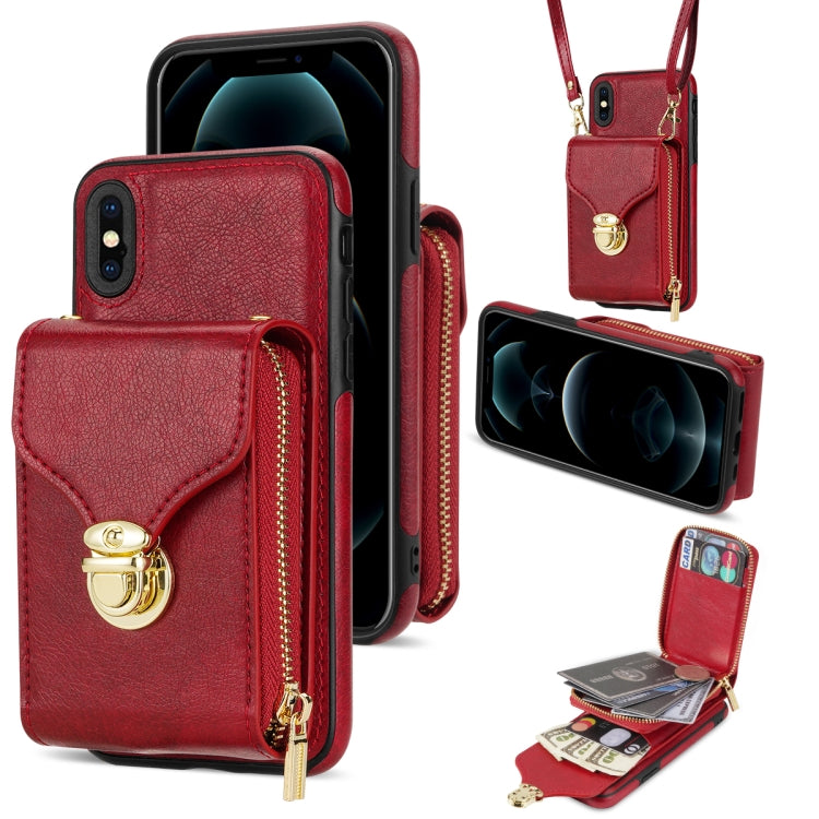 For iPhone XS / X Zipper Hardware Card Wallet Phone Case