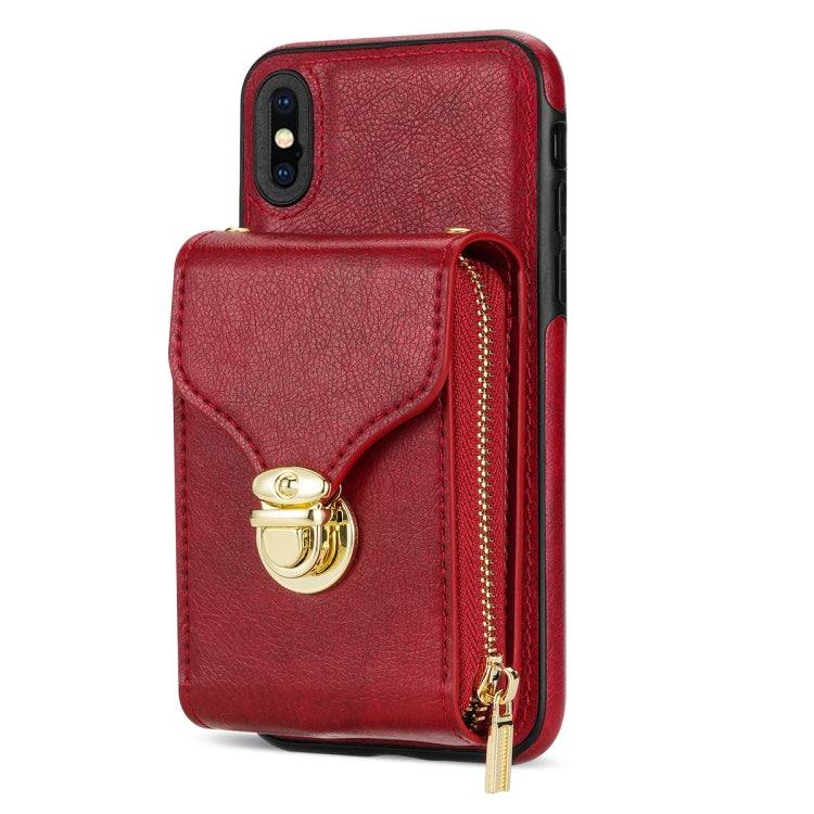 For iPhone XS / X Zipper Hardware Card Wallet Phone Case