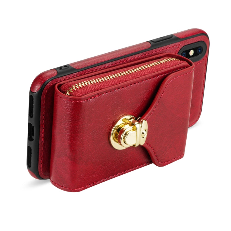 For iPhone XS / X Zipper Hardware Card Wallet Phone Case