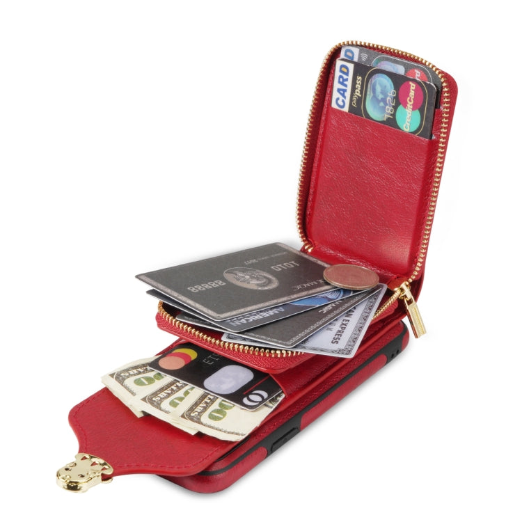 For iPhone XS / X Zipper Hardware Card Wallet Phone Case