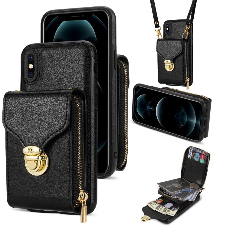 For iPhone XS / X Zipper Hardware Card Wallet Phone Case