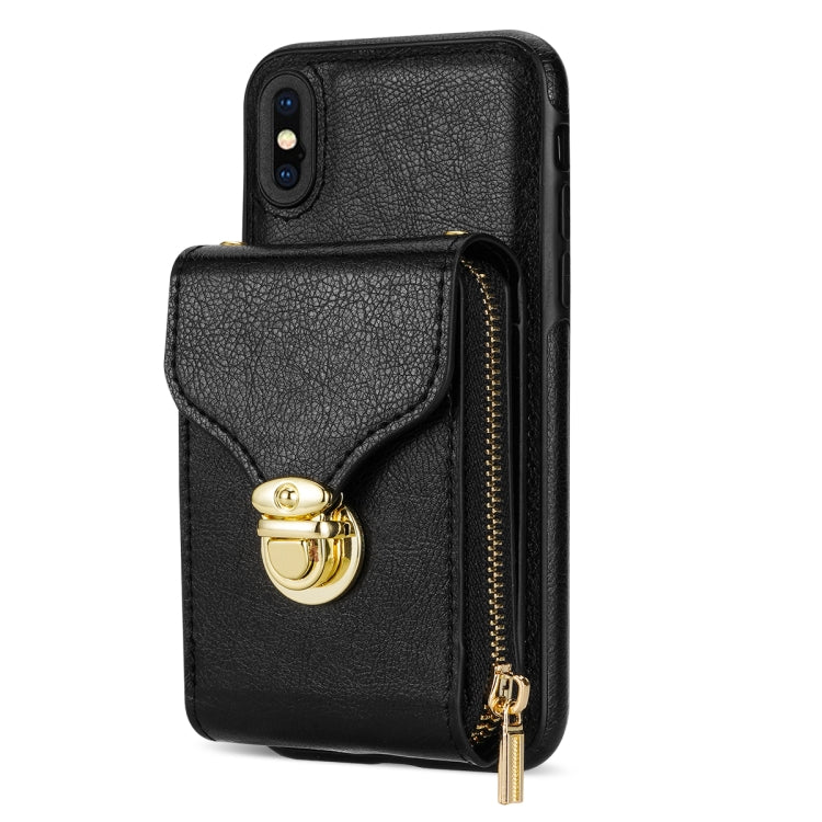 For iPhone XS / X Zipper Hardware Card Wallet Phone Case