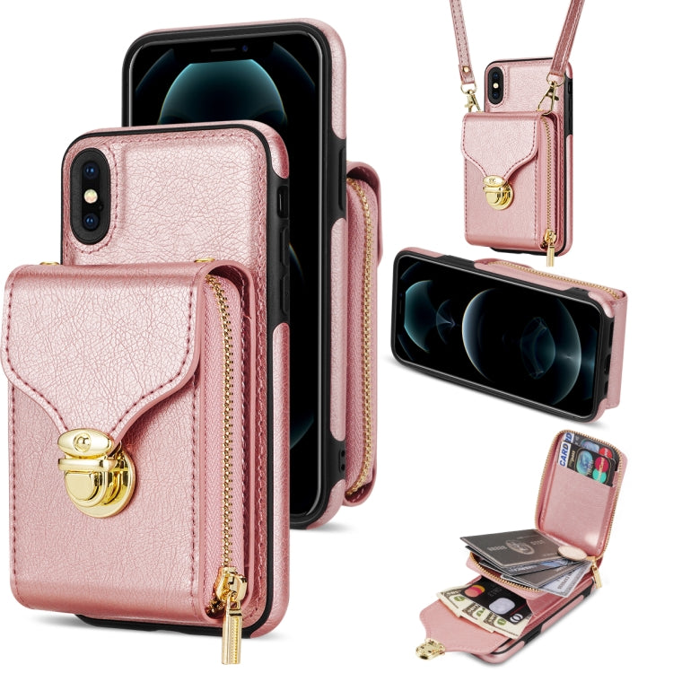 For iPhone XS / X Zipper Hardware Card Wallet Phone Case