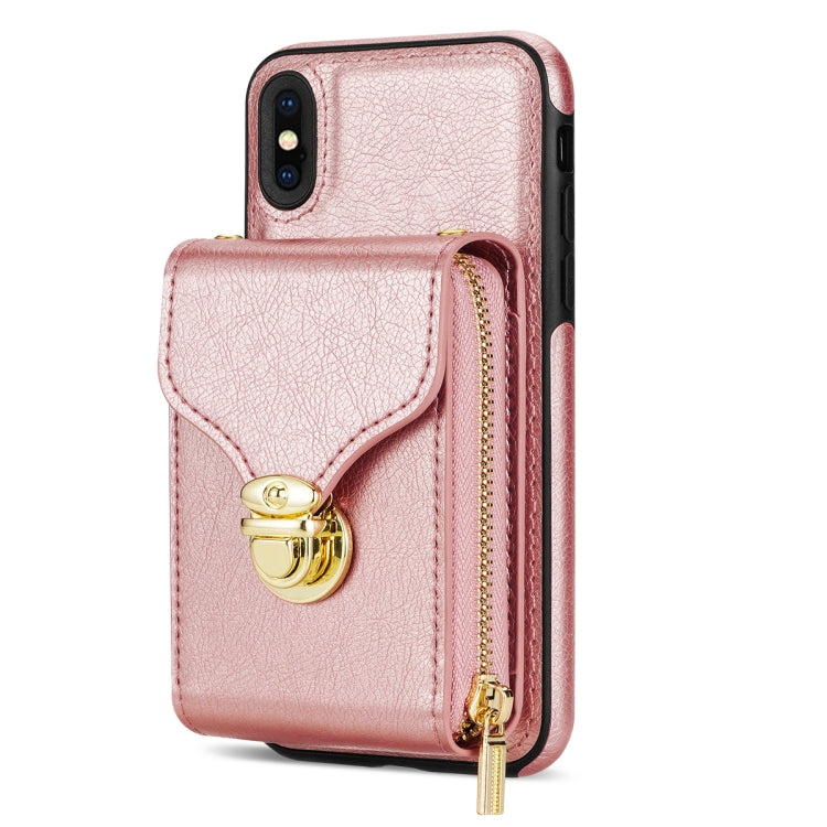 For iPhone XS / X Zipper Hardware Card Wallet Phone Case