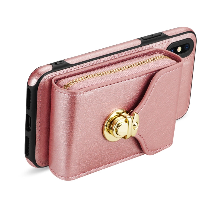 For iPhone XS / X Zipper Hardware Card Wallet Phone Case