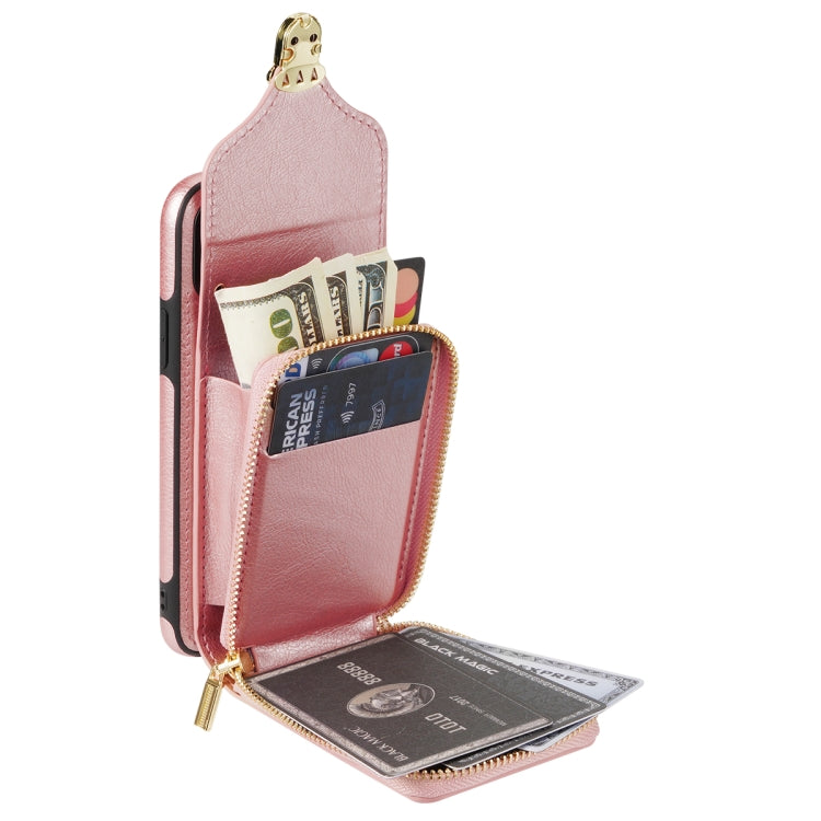 For iPhone XS / X Zipper Hardware Card Wallet Phone Case