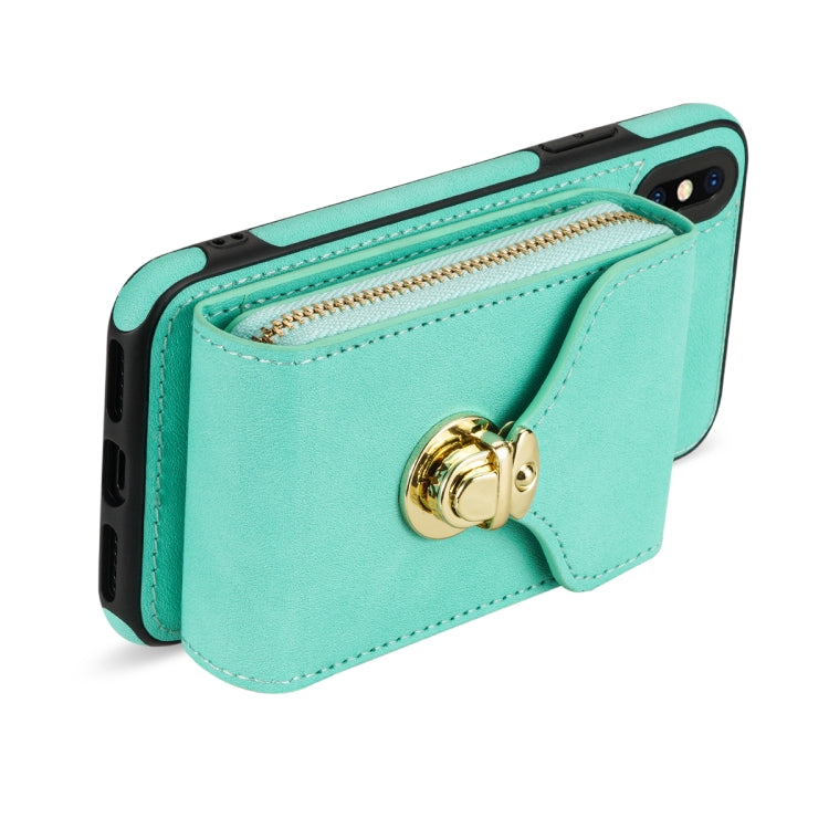 For iPhone XS / X Zipper Hardware Card Wallet Phone Case