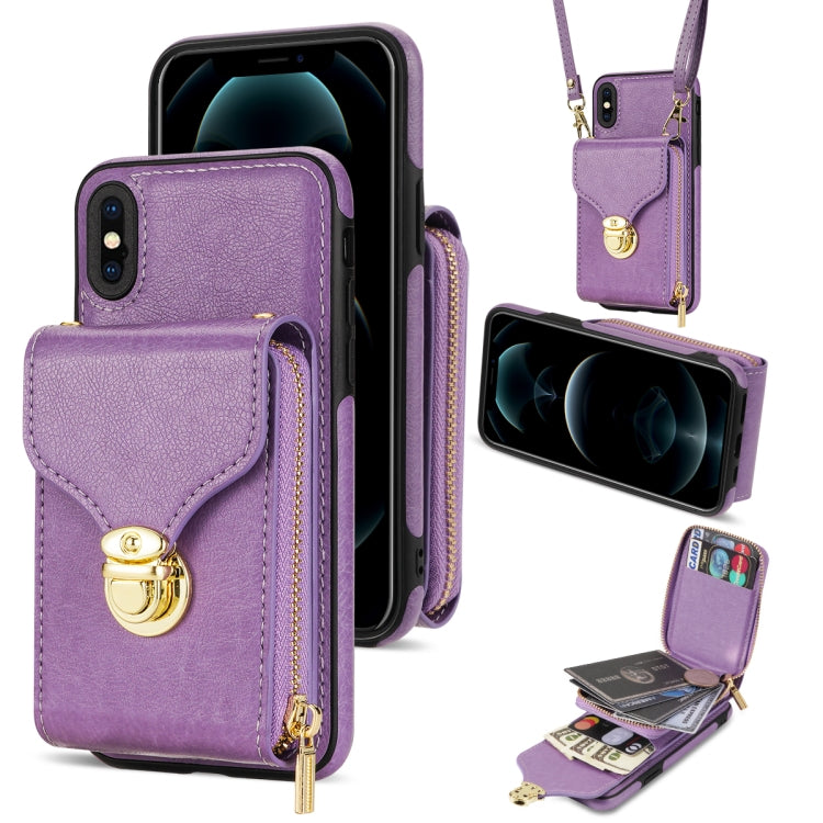 For iPhone XS / X Zipper Hardware Card Wallet Phone Case