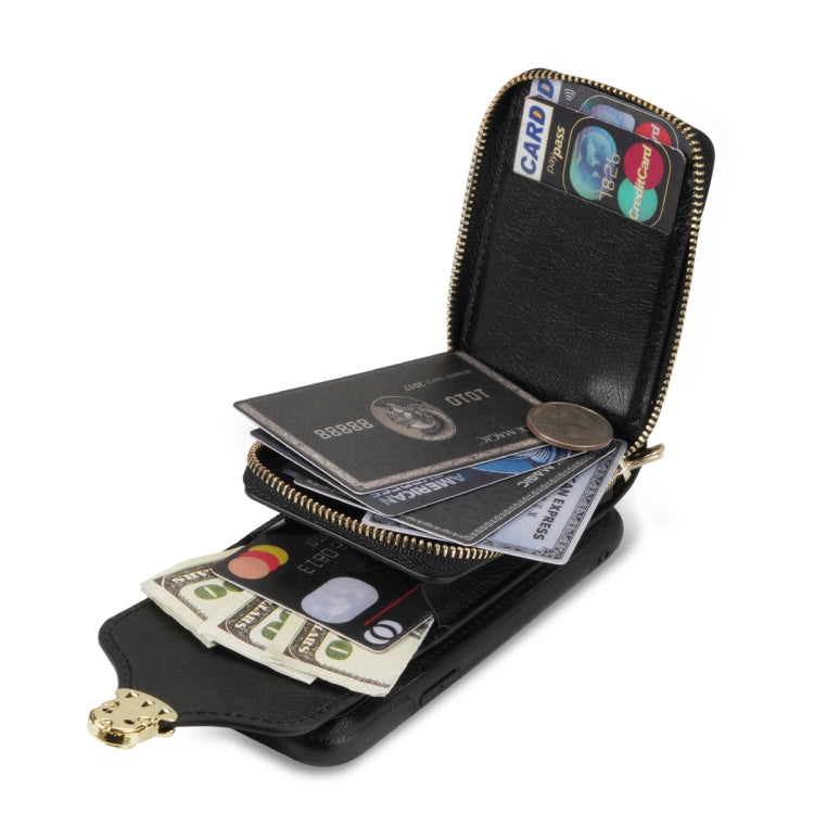 For iPhone XR Zipper Hardware Card Wallet Phone Case