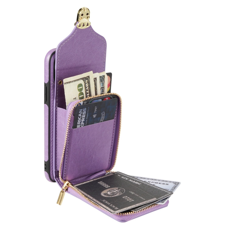 For iPhone XR Zipper Hardware Card Wallet Phone Case