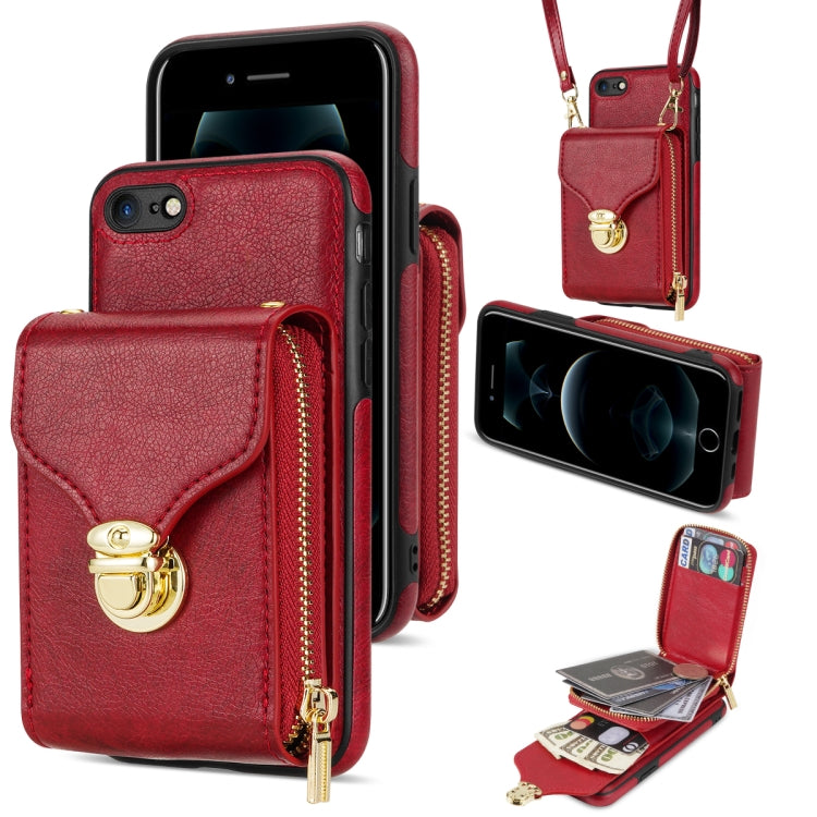 For iPhone SE 2022 / SE 2020 / 8 / 7 Zipper Hardware Card Wallet Phone Case