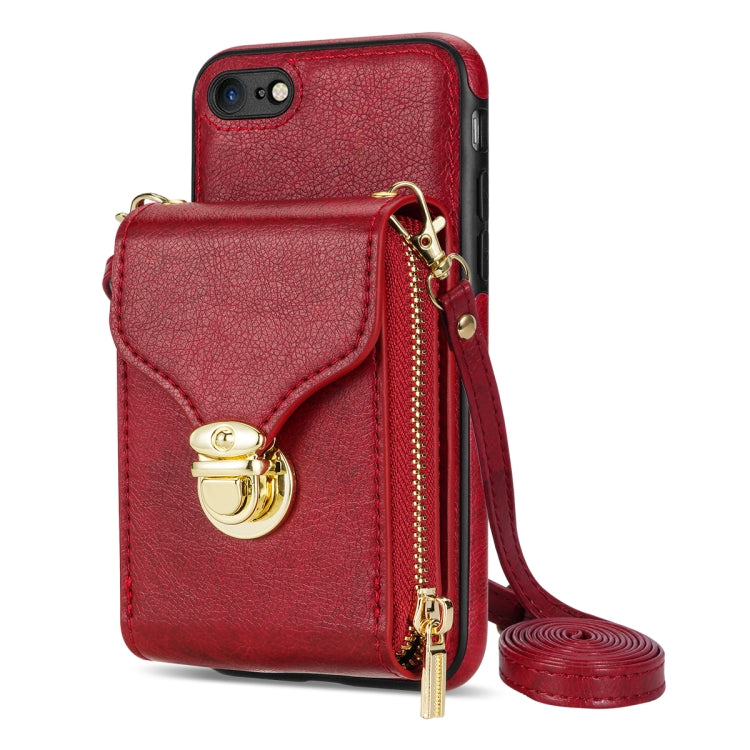 For iPhone SE 2022 / SE 2020 / 8 / 7 Zipper Hardware Card Wallet Phone Case
