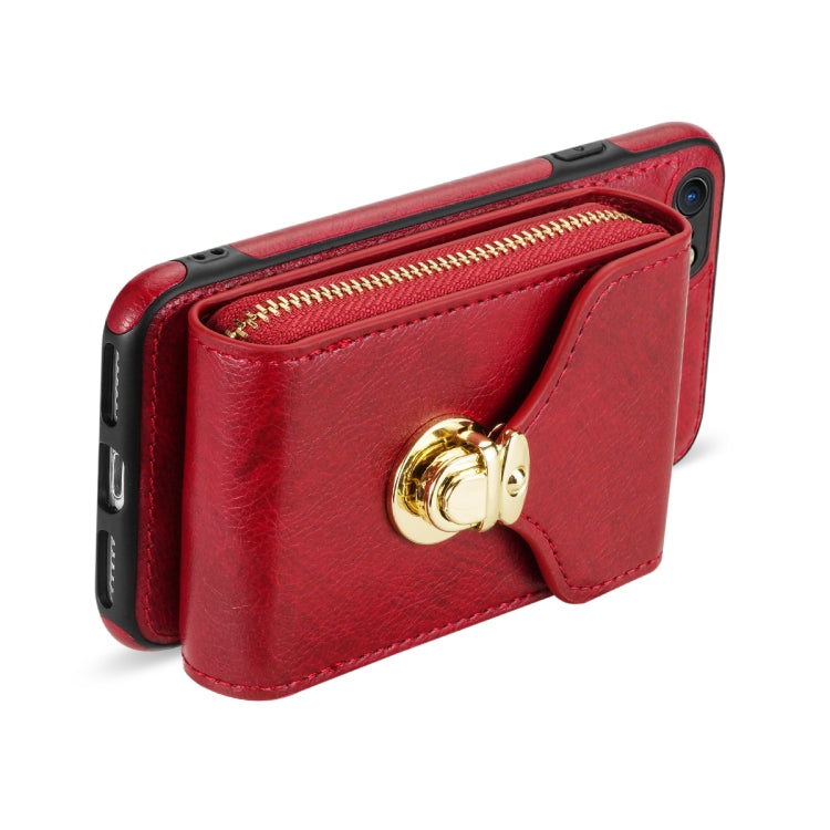 For iPhone SE 2022 / SE 2020 / 8 / 7 Zipper Hardware Card Wallet Phone Case