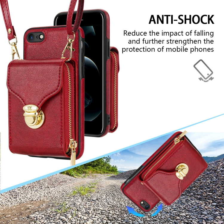 For iPhone SE 2022 / SE 2020 / 8 / 7 Zipper Hardware Card Wallet Phone Case