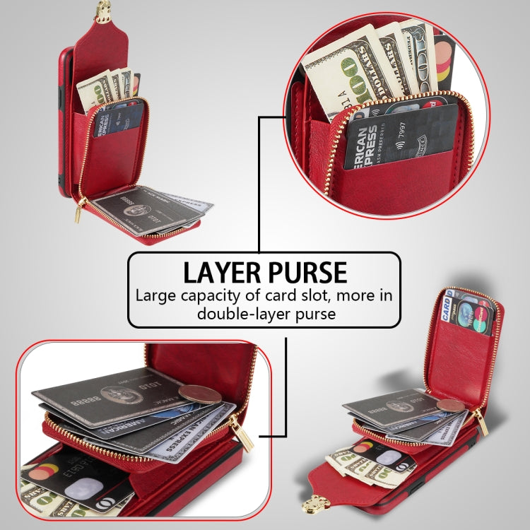 For iPhone SE 2022 / SE 2020 / 8 / 7 Zipper Hardware Card Wallet Phone Case
