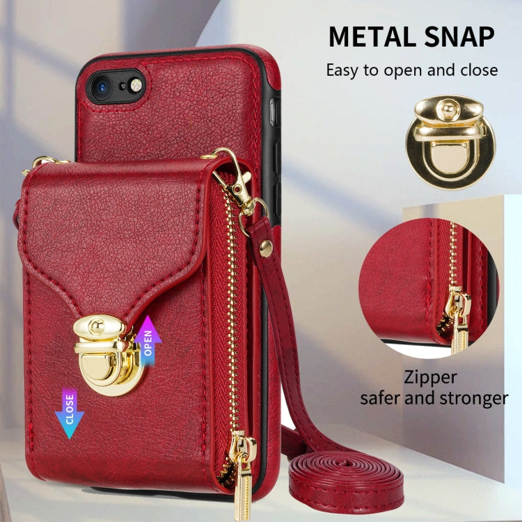 For iPhone SE 2022 / SE 2020 / 8 / 7 Zipper Hardware Card Wallet Phone Case